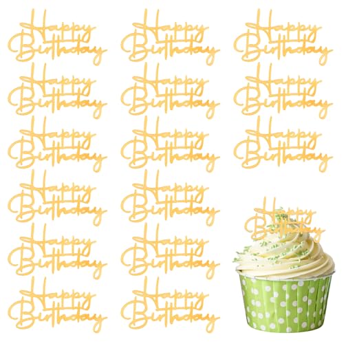 XLIUAX 15 Stück Happy Birthday Tortendeko, Gold Spiegel Acryl Cupcake Topper Seitliche Cake Topper Kuchen Einsätze Dekorationszubehör für Geburtstagsparty Kuchen Desserts Gebäck XLIUAX 15 Stück Happy Birthday Tortendeko, Gold Spiegel Acryl Cupcake Topper Seitliche Cake Topper Kuchen Einsätze Dekorationszubehör für Geburtstagsparty Kuchen Desserts Gebäck von XLIUAX