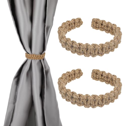 XLIUAX 2 Stück Boho Vorhang Raffhalter, Handgestrickte Geflochtene Vorhanghalter Baumwollseil Vorhang Eleganter Leichte Seil Schnallen Binder für Zuhause Draußen Schlafzimmer Büro(Braun) von XLIUAX