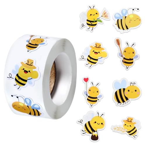 XLIUAX 500 Stück Bienen Aufkleber, Süße Tieraufkleber Belohnungsaufkleber Umschlag Siegel Sticker Bienen Themen Deko Partygeschenke für Basteln Laptop Wasserflasche Skateboard(Biene) von XLIUAX