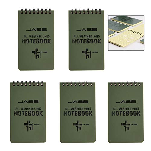 XLKJ 5 Stück Wasserdichte Notizblock, Pocket Notizbuch, Allwetter-Notizblöcke Spiralen Notizbuch für Outdoor-Aktivitäten(Armeegrün) von XLKJ