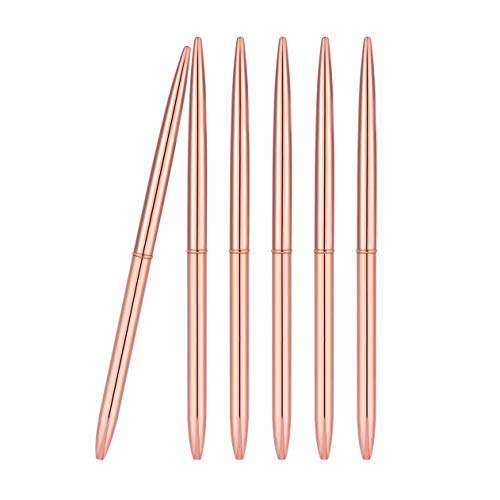 XLKJ 6 Stück Metall Kugelschreiber, eleganter Drehkugelschreiber für Büro und Schule, Roségold von XLKJ