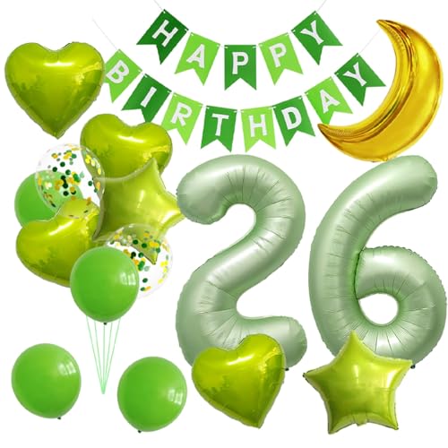 Olivgrüne Zahl 26 Luftballons, Mondstern-Girlande, Party-Dekoration, 26 Luftballons, Weltraum-Thema, 26. Party, Dekoration mit Folienstern-Herz-Ballon für 26. Geburtstag, Party, 26. Geburtstag Olivgrüne Zahl 26 Luftballons, Mondstern-Girlande, Party-Dekoration, 26 Luftballons, Weltraum-Thema, 26. Party, Dekoration mit Folienstern-Herz-Ballon für 26. Geburtstag, Party, 26. Geburtstag von XLOOD