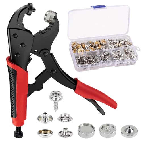 Druckknopf Set mit Zange,Druckknöpfe zum Schrauben,Verstellbarer Druckknopfzange mit 40 Sätzen 15mm Knöpfe für Bootsabdeckungen Leder Stoff DIY Craft von XLSBZ