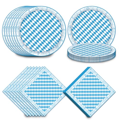 80 Stück Oktoberfest Tischdeko Set, Bayerische Papierteller, Oktoberfest Servietten, oktoberfest Geschirr Set, Blau Weiß Bayerische Partygeschirr für oktoberfests Dekoration von XLZJYIJ