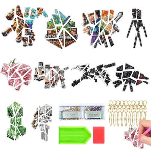 XLZJYIJ 5D Diamond Painting Kinder Schlüsselanhänger, 10 Stück Diamantmalerei für Kinder, Cartoon Theme Diamant Malerei Kits, DIY Diamant Painting Kit für kinder und Erwachsene von XLZJYIJ