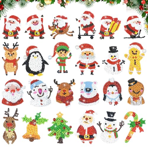 XLZJYIJ 5D Diamond Painting Weihnachten, 24 Stücke DIY Weihnachten Diamant Aufkleber Kit, Diamant Malerei DIY Kit, Diamond Painting Kinder, Diamond Painting Sticker Weihnachtsdekoration von XLZJYIJ