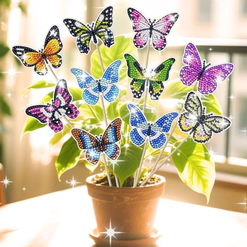 XLZJYIJ Diamond Painting Schmetterling Sets, 10 Stück Diamond Painting Kinder, Diamont Painting Erwachsene Kinder Schmetterling Bilder, Basteln Diamont Painting Ideal für Gärten und Innenräume von XLZJYIJ