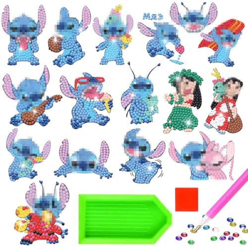 XLZJYIJ Diamond Painting Kinder, DIY Diamant Aufkleber Kit, 16 Stück 5D Cartoon Diamantmalerei für Kinder, DIY Diamant Painting Kit für Kinder für Notebook, Cup, Telefon Malen Nach Zahlen von XLZJYIJ