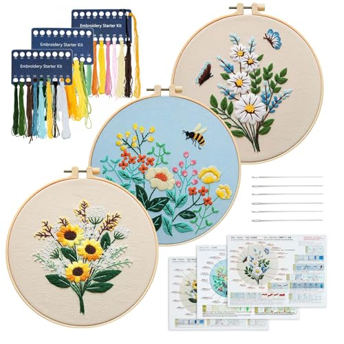 XM-GENYUE Anfängerstickset für Erwachsene, Stickset mit Schmetterlingsmotiven, enthält 3 Stickrahmen, Stoff, Fäden und Nadeln, geeignet für Handarbeitsliebhaber zum Erlernen von Sticktechniken XM-GENYUE Anfängerstickset für Erwachsene, Stickset mit Schmetterlingsmotiven, enthält 3 Stickrahmen, Stoff, Fäden und Nadeln, geeignet für Handarbeitsliebhaber zum Erlernen von Sticktechniken von XM-GENYUE