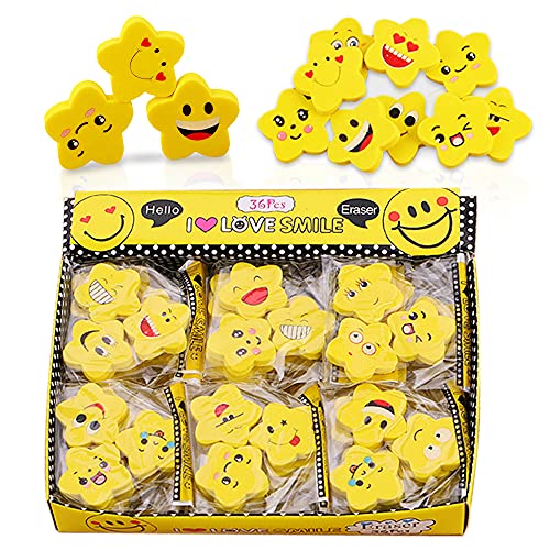 108 Radiergummis zum Radieren von Sternen, aus Gummi für Kinder mit Lächeln, Radiergummis, für Partygeschenke, Klassengeschenke für Kinder 108 Radiergummis zum Radieren von Sternen, aus Gummi für Kinder mit Lächeln, Radiergummis, für Partygeschenke, Klassengeschenke für Kinder von XM-ZHHY