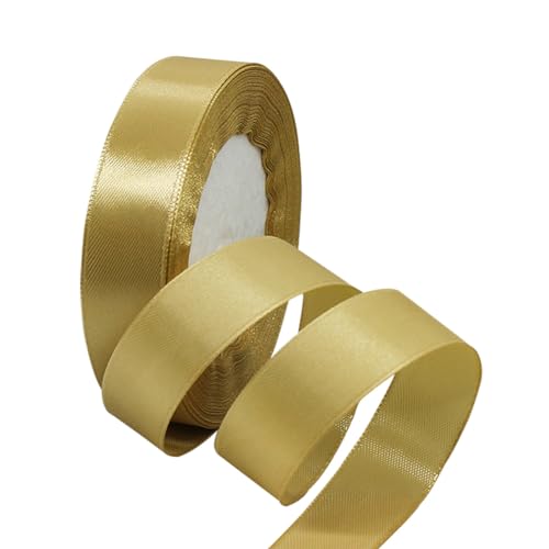 Gold Satinbands 15mm Breit, 22 Meters Schleifenband, Geschenkband für Geschenkverpackungen, DIY Handwerk, Blumensträuße, Nähprojekte, Schleifenherstellung, Geburtstags- und Hochzeitsdekorationen von XMASOLD