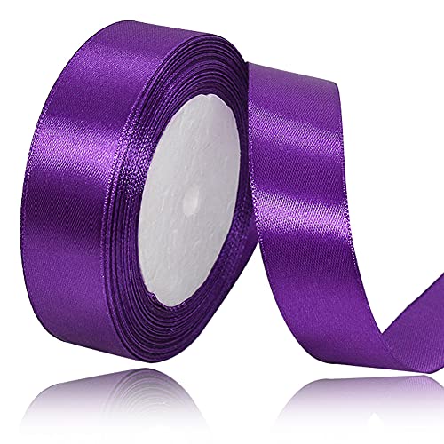 Lila Satinbands 25mm Breit, 22 Meters Schleifenband, Geschenkband für Geschenkverpackungen, DIY Handwerk, Blumensträuße, Nähprojekte, Schleifenherstellung, Geburtstags- und Hochzeitsdekorationen von XMASOLD