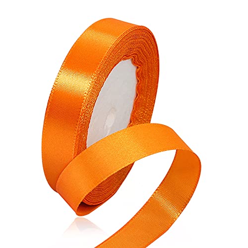 Orange Satinbands 15mm Breit, 22 Meters Schleifenband, Geschenkband für Geschenkverpackungen, DIY Handwerk, Blumensträuße, Nähprojekte, Schleifenherstellung, Geburtstags- und Hochzeitsdekorationen von XMASOLD