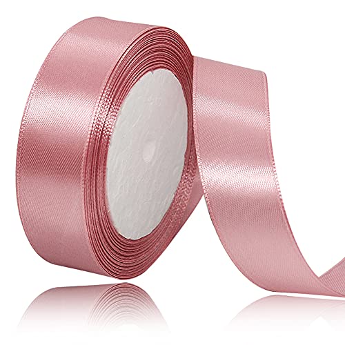 Roségold Satinbands 25mm Breit, 22 Meters Schleifenband, Geschenkband für Geschenkverpackungen, DIY Handwerk, Blumensträuße, Nähprojekte, Schleifenherstellung, Geburtstags- und Hochzeitsdekorationen von XMASOLD