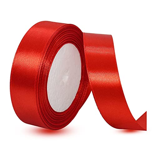 Rot Satinbands 20mm Breit, 22 Meters Schleifenband, Geschenkband für Geschenkverpackungen, DIY Handwerk, Blumensträuße, Nähprojekte, Schleifenherstellung, Geburtstags- und Hochzeitsdekorationen von XMASOLD