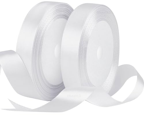 Weiss Satinbands 2 Rollen 20mm Breit, Geschenk Band 22m Geschenkband für Geschenkverpackungen, Weihnachtsband, Handwerk, Blumensträuße, Schleifenherstellung, Geburtstags- und Hochzeitsdekorationen von XMASOLD