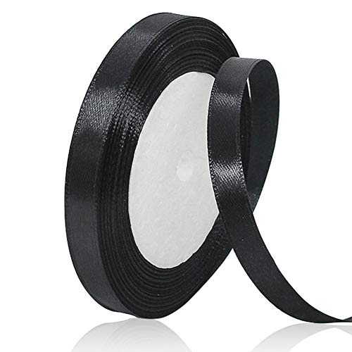 Schwarz 10mm Breit Satinbands, 22 Meters Schleifenband, Geschenkband für Geschenkverpackungen, DIY Handwerk, Blumensträuße, Nähprojekte, Schleifenherstellung, Geburtstags- und Hochzeitsdekorationen von XMASOLD