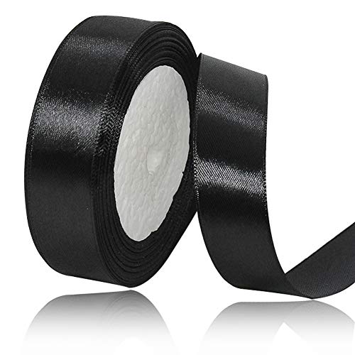 Schwarz Satinbands 25mm Breit, 22 Meters Schleifenband, Geschenkband für Geschenkverpackungen, DIY Handwerk, Blumensträuße, Nähprojekte, Schleifenherstellung, Geburtstags- und Hochzeitsdekorationen von XMASOLD