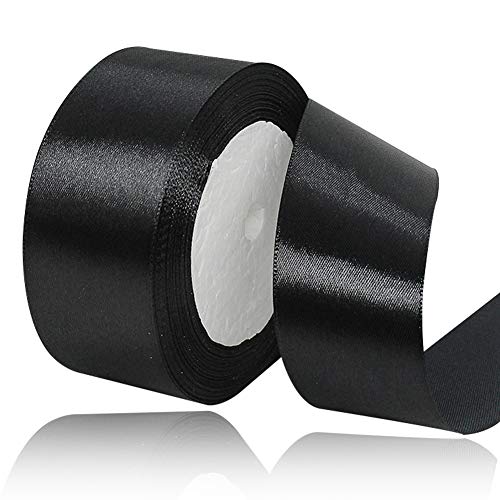 Schwarz Satinbands 40mm Breit, 22 Meters Schleifenband, Geschenkband für Geschenkverpackungen, DIY Handwerk, Blumensträuße, Nähprojekte, Schleifenherstellung, Geburtstags- und Hochzeitsdekorationen von XMASOLD