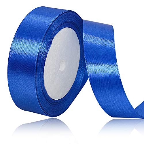 Blau Satinbands 25mm Breit, 22 Meters Schleifenband, Geschenkband für Geschenkverpackungen, DIY Handwerk, Blumensträuße, Nähprojekte, Schleifenherstellung, Geburtstags- und Hochzeitsdekorationen von XMASOLD