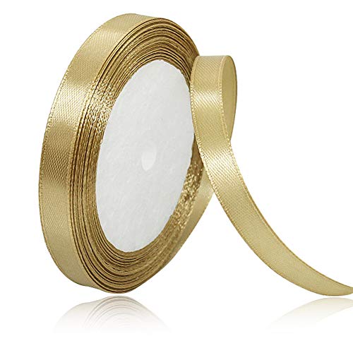 XMASOLD Satinbands, 22 Meters Dunkles Gold 10mm Breit Geschenkband für Geschenkverpackungen, DIY Handwerk, Blumensträuße, Nähprojekte, Schleifenherstellung, Geburtstags- und Hochzeitsdekorationen von XMASOLD