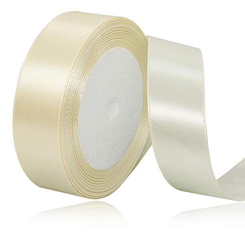 Creme Satinbands 25mm Breit, 22 Meters Schleifenband, Geschenkband für Geschenkverpackungen, DIY Handwerk, Blumensträuße, Nähprojekte, Schleifenherstellung, Geburtstags- und Hochzeitsdekorationen von XMASOLD