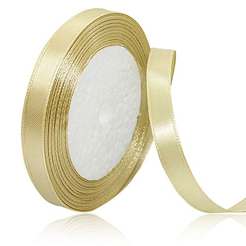 Gold 10mm Breit Satinbands, 22 Meters Schleifenband, Geschenkband für Geschenkverpackungen, DIY Handwerk, Blumensträuße, Nähprojekte, Schleifenherstellung, Geburtstags- und Hochzeitsdekorationen von XMASOLD