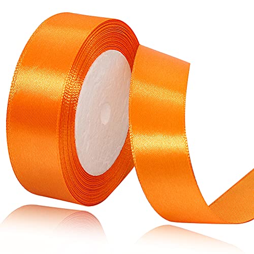 XMASOLD Satinbands, 22 Meters Orange 25mm Breit Stoffband für Halloween Weihnachten, DIY Handwerk, Blumensträuße, Nähprojekte, Schleifenherstellung, Geburtstags- und Hochzeitsdekorationen von XMASOLD