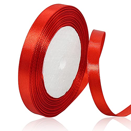 Rot 10mm Breit Satinbands, 22 Meters Schleifenband, Geschenkband für Geschenkverpackungen, DIY Handwerk, Blumensträuße, Nähprojekte, Schleifenherstellung, Geburtstags- und Hochzeitsdekorationen von XMASOLD