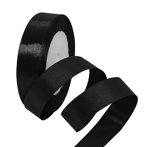 XMASOLD Satinbands, 22 Meters schwarz 20mm Breit Stoffband für Halloween Weihnachten, DIY Handwerk, Blumensträuße, Nähprojekte, Schleifenherstellung, Geburtstags- und Hochzeitsdekorationen von XMASOLD