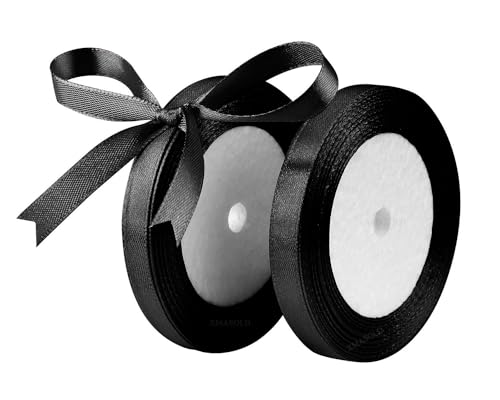 XMASOLD Satinbands 2 Rollen 10mm Schwarz Geschenk Band 22m Satin Band für Geschenk Verpackung DIY-Basteleien, Blumensträuße für Blume Bündel Baby Dusche Dekoration von XMASOLD