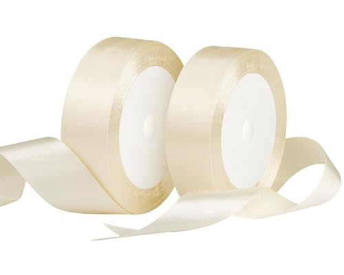 Creme Satinbands 2 Rollen 25mm Breit, Geschenk Band 22m Geschenkband für Geschenkverpackungen, Weihnachtsband, Handwerk, Blumensträuße, Schleifenherstellung, Geburtstags- und Hochzeitsdekorationen von XMASOLD