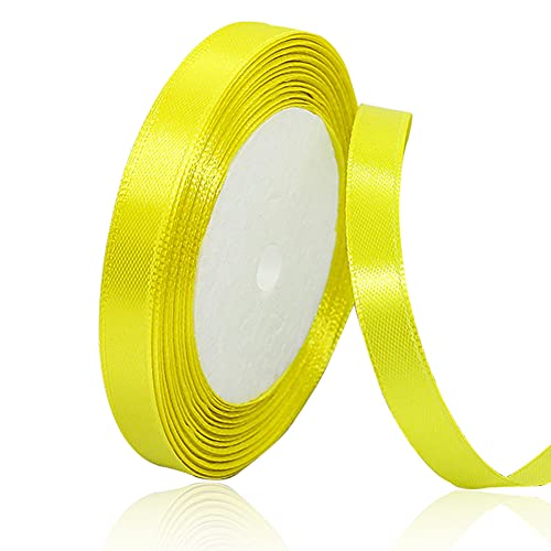 Zitronengelb 10mm Breit Satinbands, 22m Schleifenband, Geschenkband für Geschenkverpackungen, DIY Handwerk, Blumensträuße, Nähprojekte, Schleifenherstellung, Geburtstags- und Hochzeitsdekorationen von XMASOLD