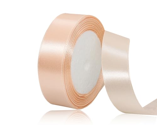 Champagner Rosa Satinband 25mm, 22Meters Schleifenband Champagner Rosa Geschenkband Dekoband Stoffband für Geschenk, Basteln, Nähprojekte, Haarschleifen, Brautstrauß, Hochzeits Dekoration von XMASOLDECOR