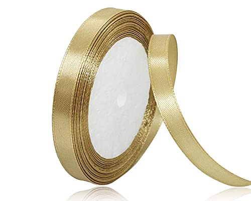 Dunkles Gold Satinband 10mm x 22Meters Schleifenband Champagner Geschenkband Dekoband Stoffband für Geschenk, Basteln, Nähprojekte, Haarschleifen, Brautstrauß, Hochzeits Dekoration von XMASOLDECOR