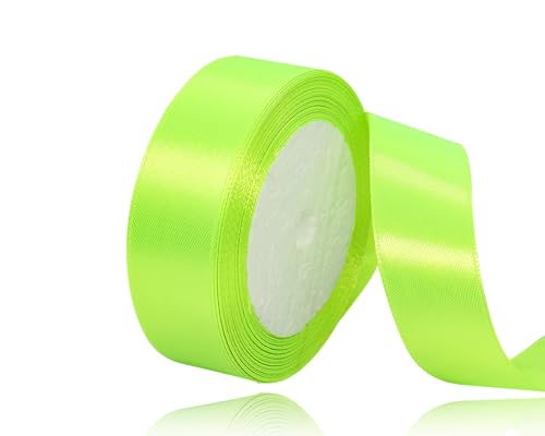 Fluoreszierendes Grün Satinband 25mm, 22Meters Schleifenband Geschenkband Dekoband Stoffband für Geschenk, Basteln, Nähprojekte, Haarschleifen, Brautstrauß, Hochzeits Dekoration von XMASOLDECOR