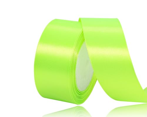 Fluoreszierendes Grün Satinband 40mm, 22Meters Schleifenband Geschenkband Dekoband Stoffband für Geschenk, Basteln, Nähprojekte, Haarschleifen, Brautstrauß, Hochzeits Dekoration von XMASOLDECOR