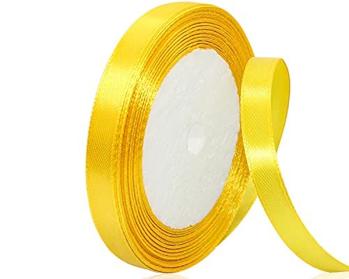 Gelb Satinband 10mm x 22Meters Schleifenband Gelb Geschenkband Dekoband Stoffband für Geschenk, Basteln, Nähprojekte, Haarschleifen, Brautstrauß, Hochzeits Dekoration von XMASOLDECOR