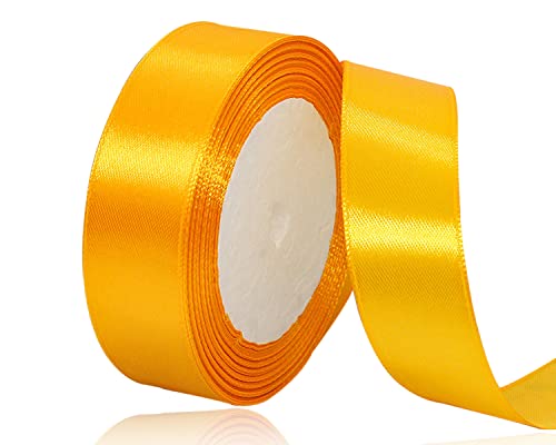 Gelb Satinband 25mm x 22Meters Schleifenband Gelb Geschenkband Dekoband Stoffband für Geschenk, Basteln, Nähprojekte, Haarschleifen, Brautstrauß, Hochzeits Dekoration von XMASOLDECOR