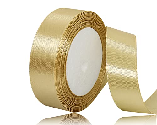 Gold Satinband 25mm x 22Meters Schleifenband Gold Geschenkband Dekoband Stoffband für Geschenk, Basteln, Nähprojekte, Haarschleifen, Brautstrauß, Hochzeits Dekoration von XMASOLDECOR