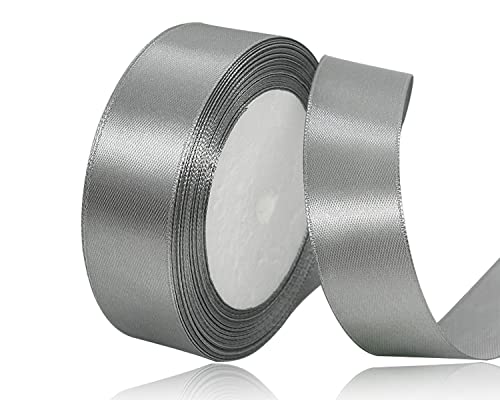 Grau Satinband 25mm x 22Meters Schleifenband Grau Satinband Geschenkband Dekoband Stoffband für Geschenk, Basteln, Nähprojekte, Haarschleifen, Brautstrauß, Hochzeits Dekoration von XMASOLDECOR