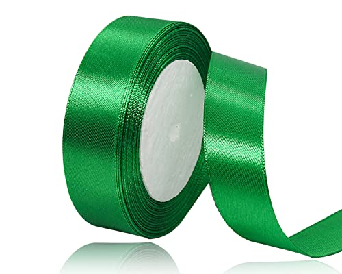 Grün Satinband 25mm x 22Meters Schleifenband Grün Geschenkband Dekoband Stoffband für Geschenk, Basteln, Nähprojekte, Haarschleifen, Brautstrauß, Hochzeits Dekoration von XMASOLDECOR