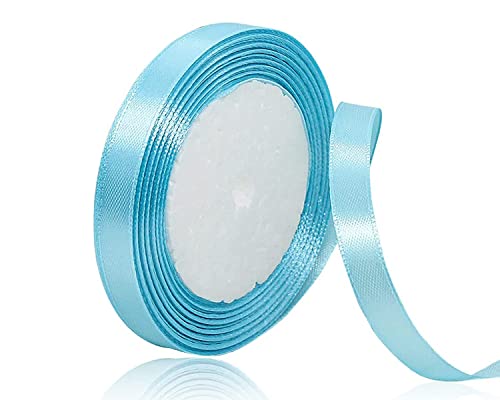 Himmelblau Satinband 10mm x 22Meters Schleifenband Himmelblau Geschenkband Dekoband Stoffband für Geschenk, Basteln, Nähprojekte, Haarschleifen, Brautstrauß, Hochzeits Dekoration von XMASOLDECOR