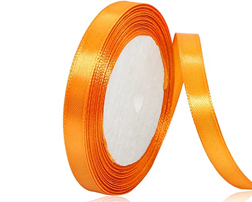 Orange Satinband 10mm x 22Meters Schleifenband Orange Geschenkband Dekoband Stoffband für Geschenk, Basteln, Nähprojekte, Haarschleifen, Brautstrauß, Hochzeits Dekoration von XMASOLDECOR