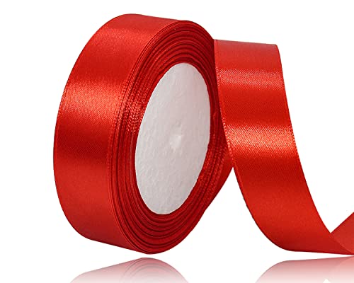 Rot Satinband 20mm x 22Meters Schleifenband Rot Geschenkband Dekoband Stoffband für Geschenk, Basteln, Nähprojekte, Haarschleifen, Brautstrauß, Hochzeits Dekoration von XMASOLDECOR