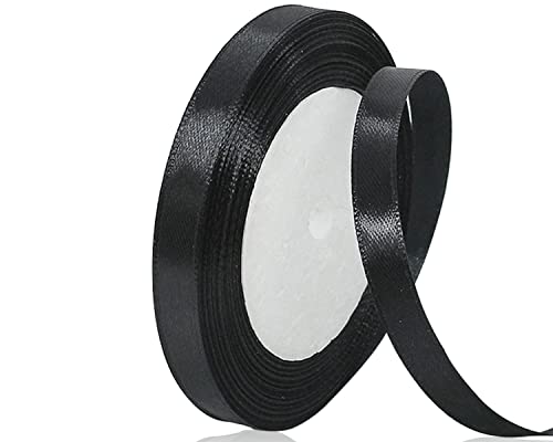 Schwarz Satinband 10mm, 22Meters Schleifenband Schwarz Geschenkband Dekoband Stoffband für Geschenk, Basteln, Nähprojekte, Haarschleifen, Brautstrauß, Hochzeits Dekoration von XMASOLDECOR