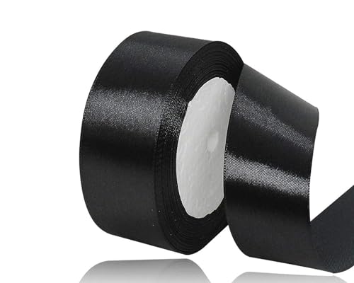 Schwarz Satinband 40mm, 22Meters Schleifenband Schwarz Geschenkband Dekoband Stoffband für Geschenk, Basteln, Nähprojekte, Haarschleifen, Brautstrauß, Hochzeits Dekoration von XMASOLDECOR