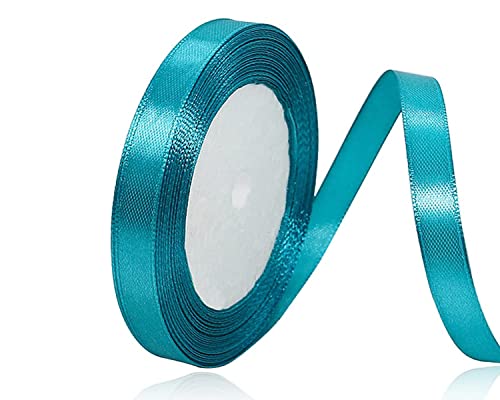 Türkis Satinband 10mm x 22Meters Schleifenband Pfauenblau Geschenkband Dekoband Stoffband für Geschenk, Basteln, Nähprojekte, Haarschleifen, Brautstrauß, Hochzeits Dekoration von XMASOLDECOR