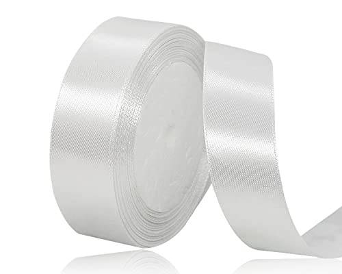 Weiss Satinband 20mm x 22 Meters Schleifenband Weiß Geschenkband Dekoband Stoffband für Geschenk, Basteln, Nähprojekte, Haarschleifen, Brautstrauß, Hochzeits Dekoration von XMASOLDECOR