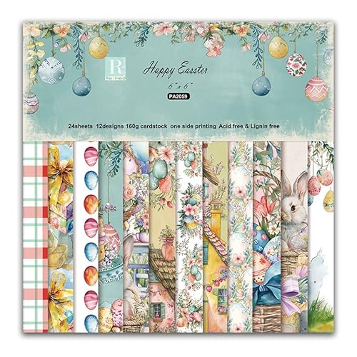 XMBHHRM 24 Blatt Ostern Scrapbook Papier Frühling Kaninchen dekoratives Bastelpapier 15,2 x 15,2 cm Haseneier Themed einseitiges Muster für DIY Kartenherstellung Junk Journal Decor Album Supplies XMBHHRM 24 Blatt Ostern Scrapbook Papier Frühling Kaninchen dekoratives Bastelpapier 15,2 x 15,2 cm Haseneier Themed einseitiges Muster für DIY Kartenherstellung Junk Journal Decor Album Supplies von XMBHHRM